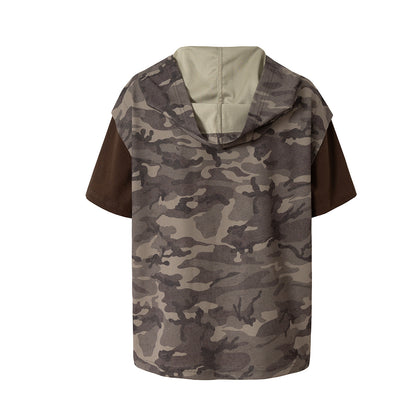 Camouflage Contrast Sleeve Embroidery Hoodie WN25503