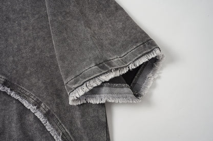Acid Washed Raw-Edge Splice Short Sleeve T-Shirt WN25726