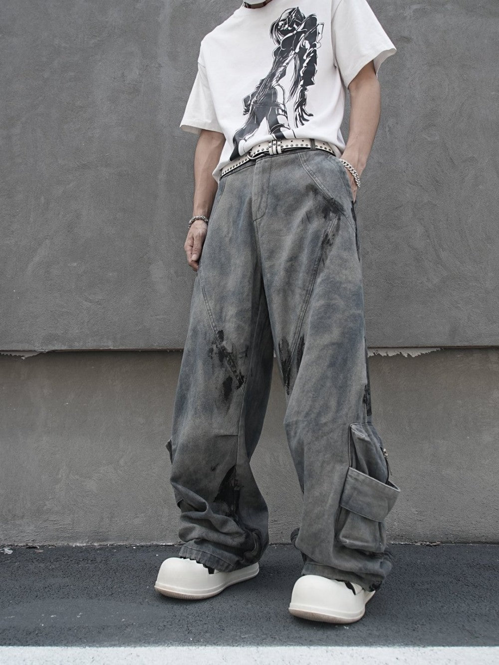 Tie-Dye Multi-Pocket Wide Leg Denim Jeans WN27857