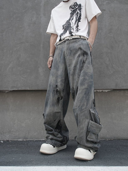 Tie-Dye Multi-Pocket Wide Leg Denim Jeans WN27857