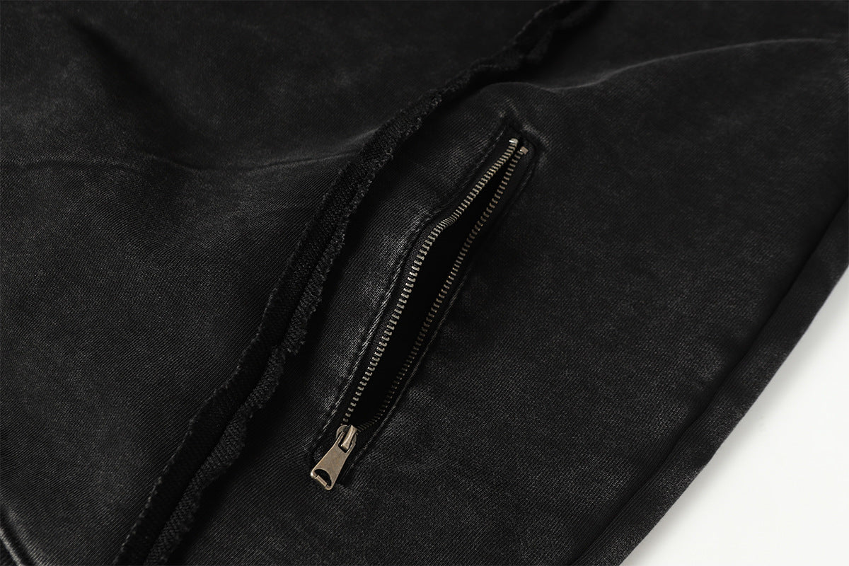 Washed Asymmetrical Zipper Detail Hoodie WN25382