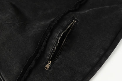 Washed Asymmetrical Zipper Detail Hoodie WN25382