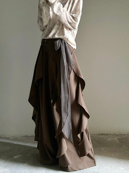 Layered Panel Drape Wide Leg Trousers WN23131