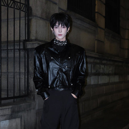 PU Leather Oversize Long Sleeve Shirt WN25122