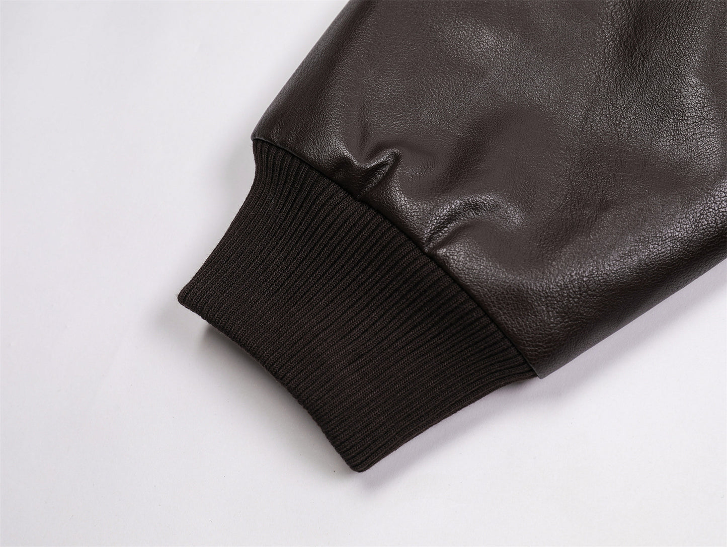 Badge Embroidery Detachable Leopard Collar PU Leather Jacket WN11189