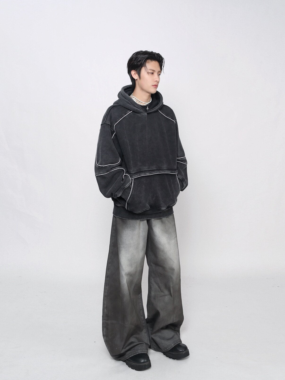 Washed Deconstructed Splicing Oversize Hoodie WN24472