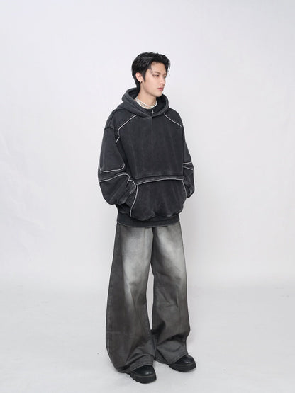 Washed Deconstructed Splicing Oversize Hoodie WN24472