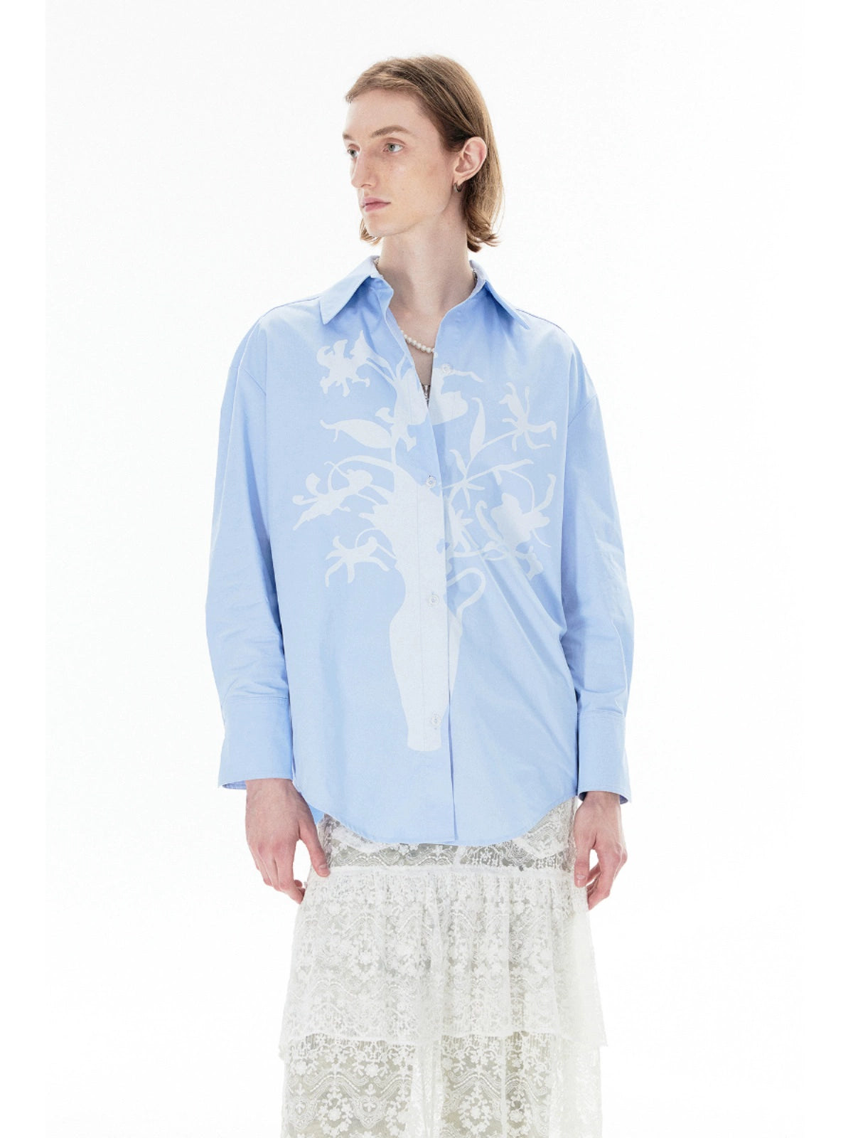 Vase Print Oversize Long Sleeve Shirt WN18864