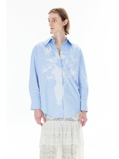 Vase Print Oversize Long Sleeve Shirt WN18864