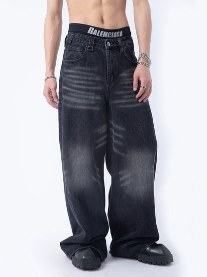 Washed Wide-Leg Straight Denim Jeans WN7281