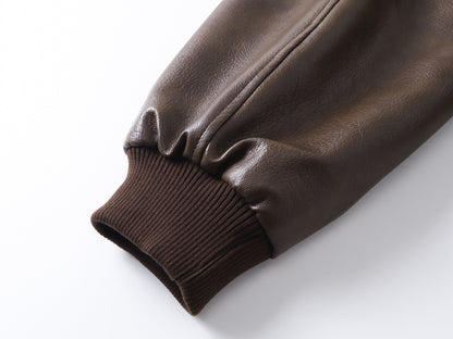 Hooded Fake Fur Lining Zip-Up PU Leather Jacket WN23081