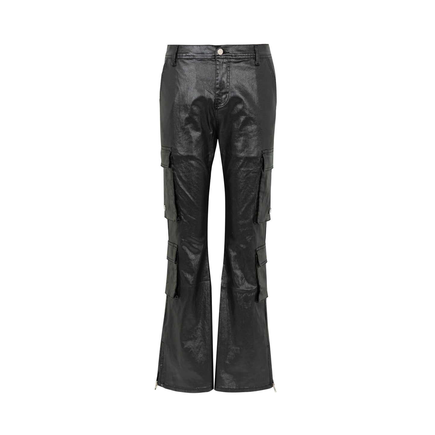 Waxed Heavy PU Leather Straight Cargo Pants WN20973