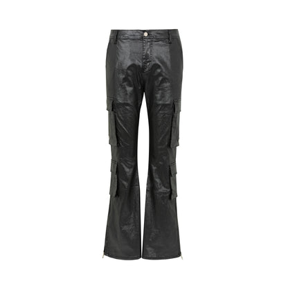 Waxed Heavy PU Leather Straight Cargo Pants WN20973