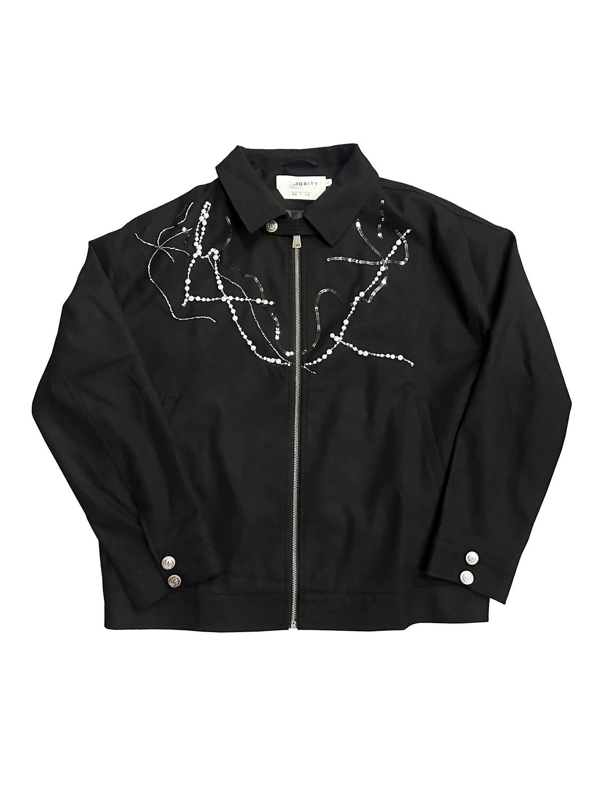 Handcrafted Pearl Chain Harrington Jacket WN18875