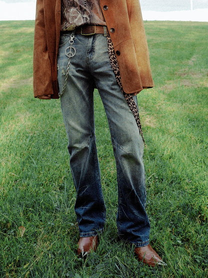 Washed Slim Straight Denim Jeans WN15936