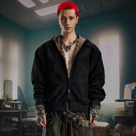 Leopard Print Double Zipper Hoodie WN20570