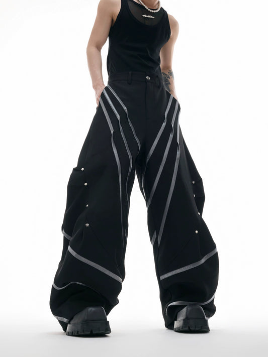 Three-Dimensional Cut Metal Stripe Stud Pleats Trousers WN18336