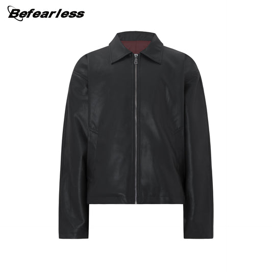 Turn-Down Collar PU Leather Jacket WN26269