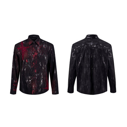 Bloodstain Foil Gothic Embroidery Shoulder-Pad Long Sleeve Shirt WN20507