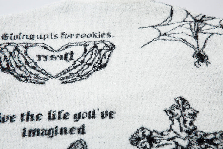 Butterfly Cross Design Oversize Zipper Knit Cardigan WN11170