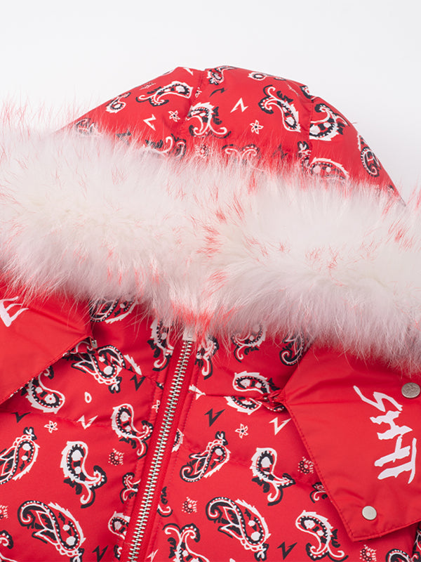 Paisley Hooded White Duck Down Jacket WN21002