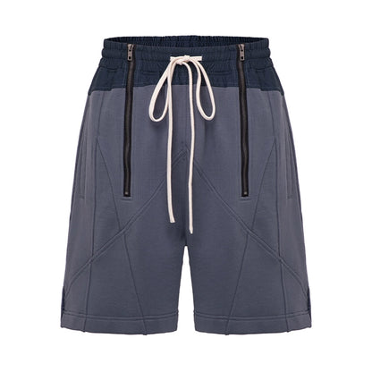 Patchwork Drawstring Cotton Wie Leg Cargo Short Pants WN12275