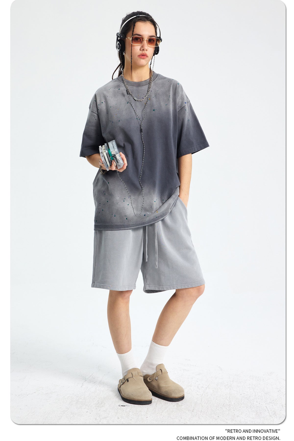 Ink Splash Spray Dye Washed Short Sleeve T-Shirt WN16275