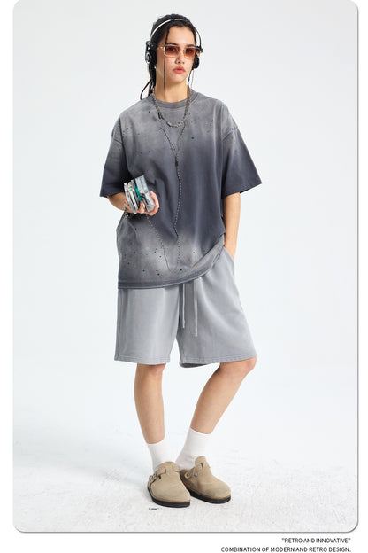 Ink Splash Spray Dye Washed Short Sleeve T-Shirt WN16275