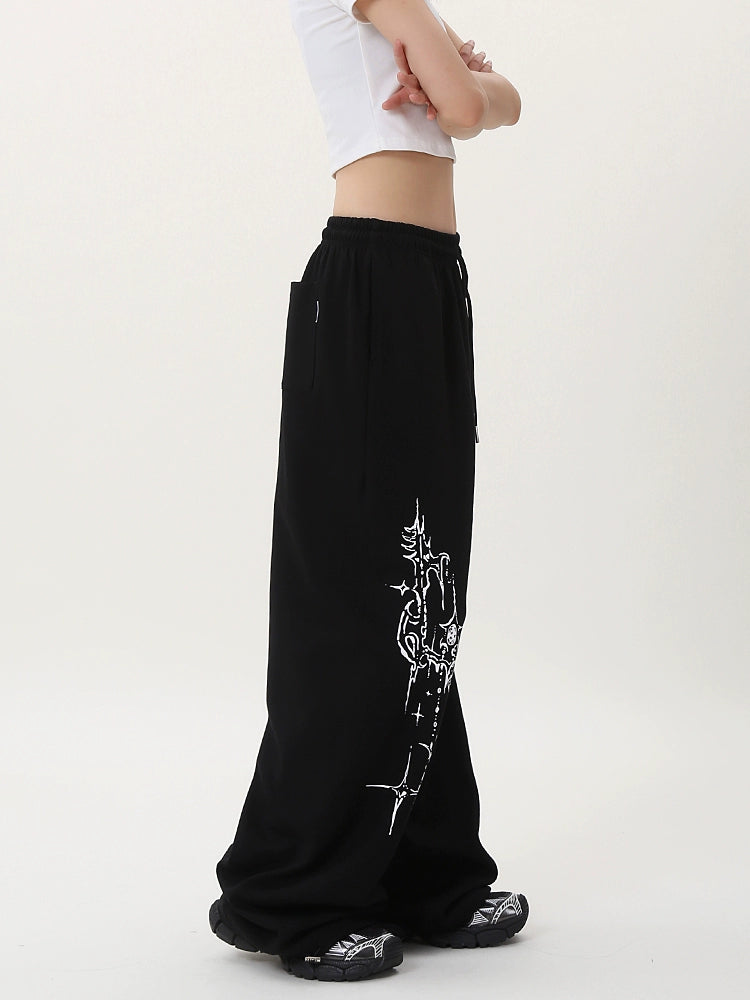 Graphic Design Wide Leg Sporty Pants WN17151