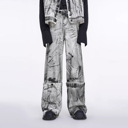 Detachable Sleeve Denim Jacket & Detachable Hem Wide-Leg Denim Jeans Setup WN6897