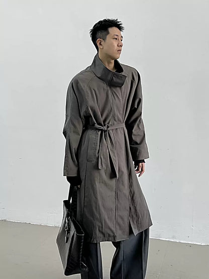 Relaxed-Fit Belted High-Neck Long Coat WN11660