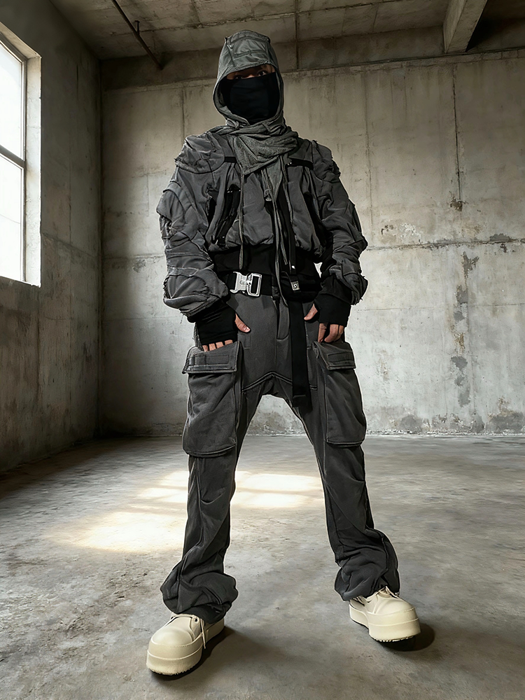 Deconstructed Strap Cotton Damage Short Jacket WN22002