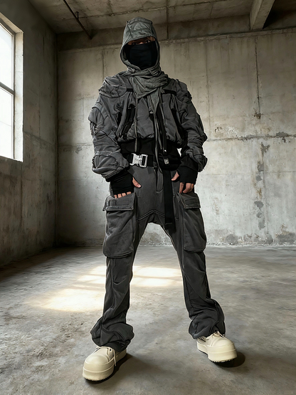 Deconstructed Strap Cotton Damage Short Jacket WN22002