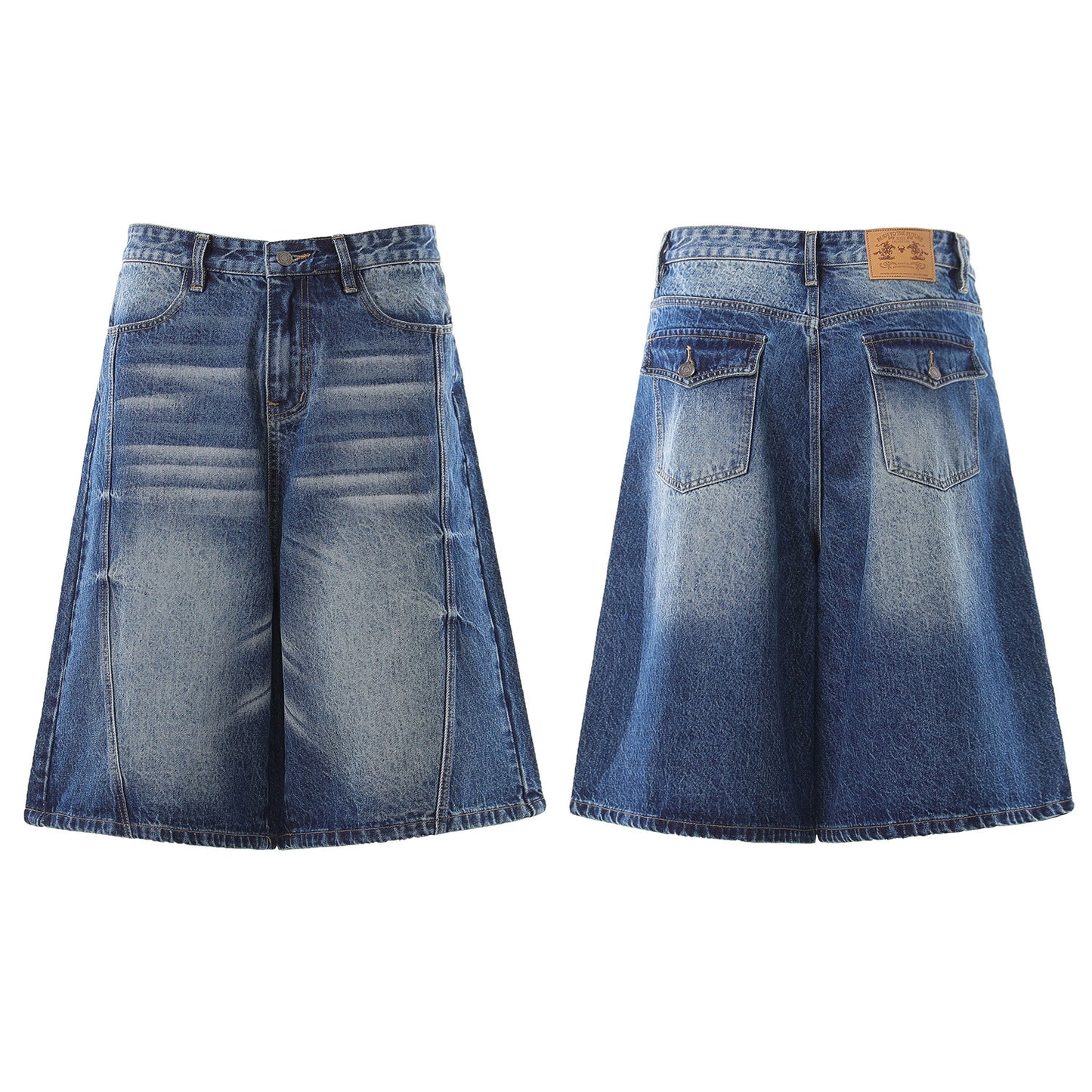 Denim Wash Wide Leg Half Pants WN25644