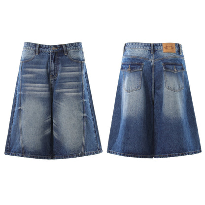 Denim Wash Wide Leg Half Pants WN25644