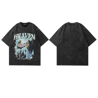 Washed Skull Print Cotton Short Sleeve T-Shirt WN25698