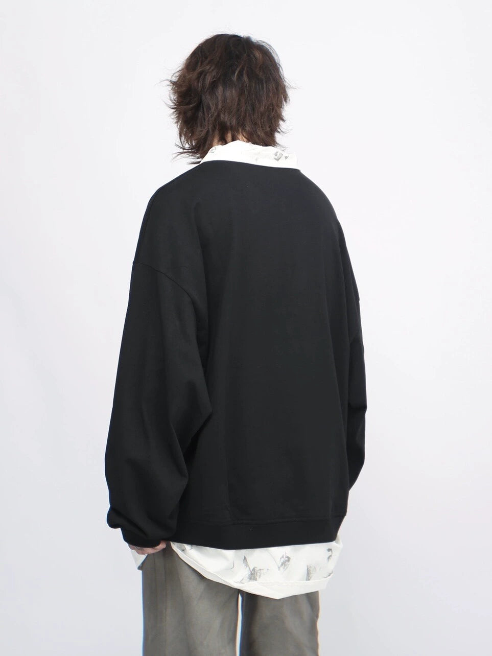 Oversize Fake Layered Polo Sweatshirt WN7704