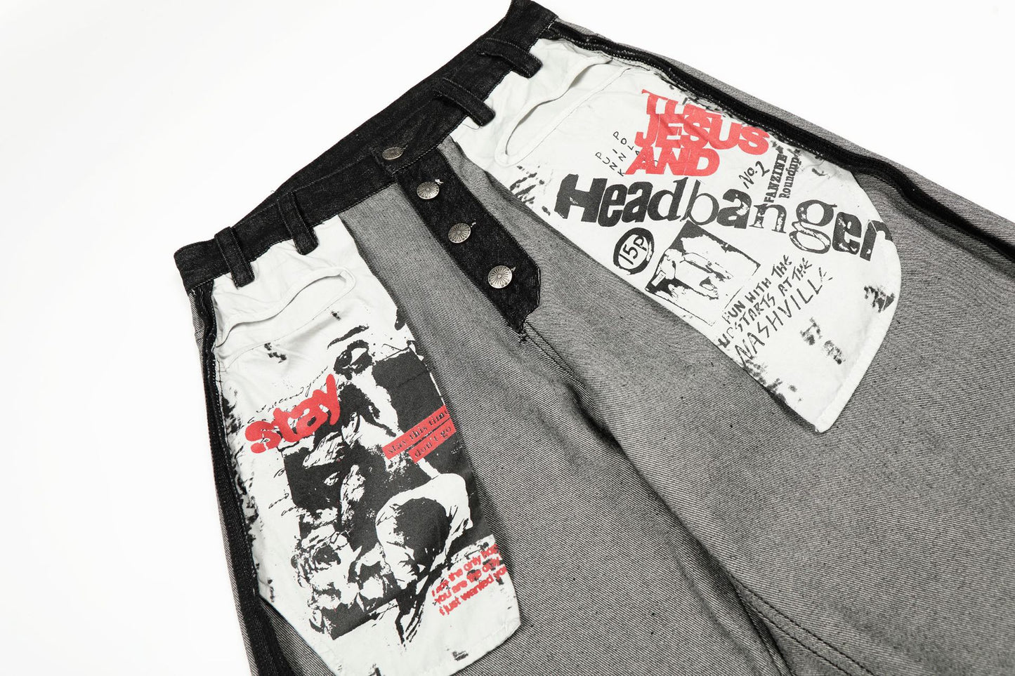 Print Deconstruction Wide Leg Denim Jeans WN25871