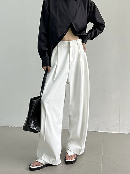 Drawstring Waist Draped Wide-Leg Trousers WN11640