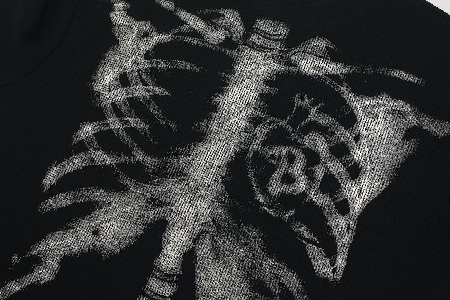 Skeleton Print Waffle Short Sleeve T-Shirt WN25913