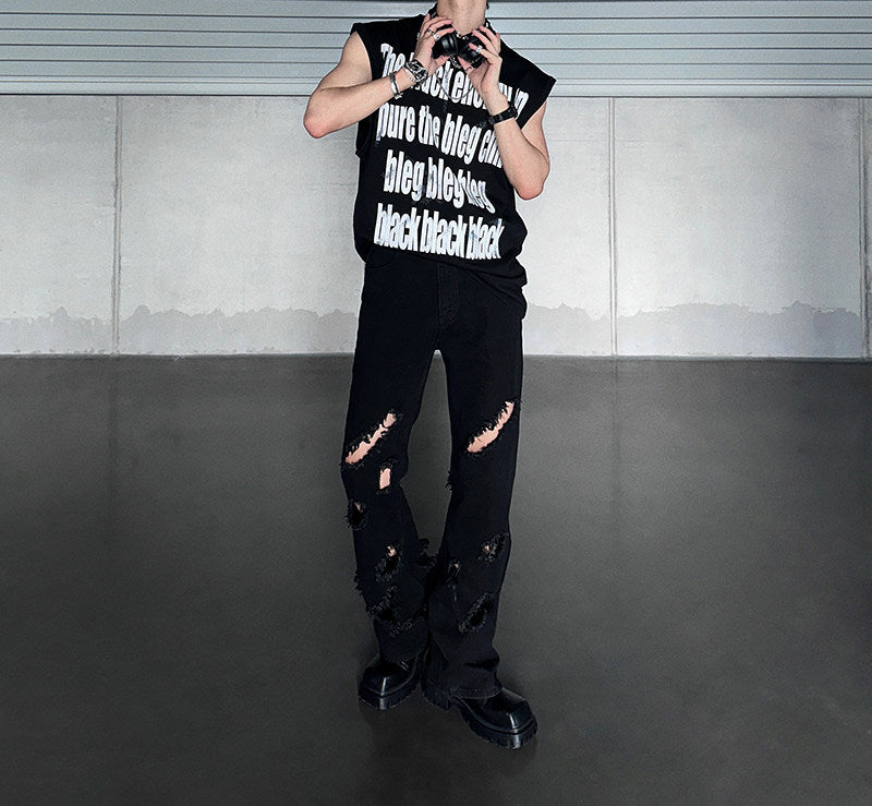 Damage Straight Denim Jeans WN25126