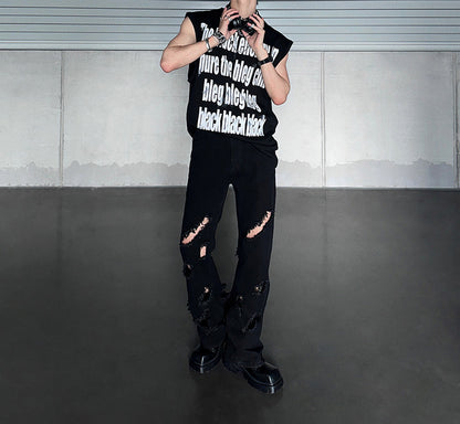 Damage Straight Denim Jeans WN25126