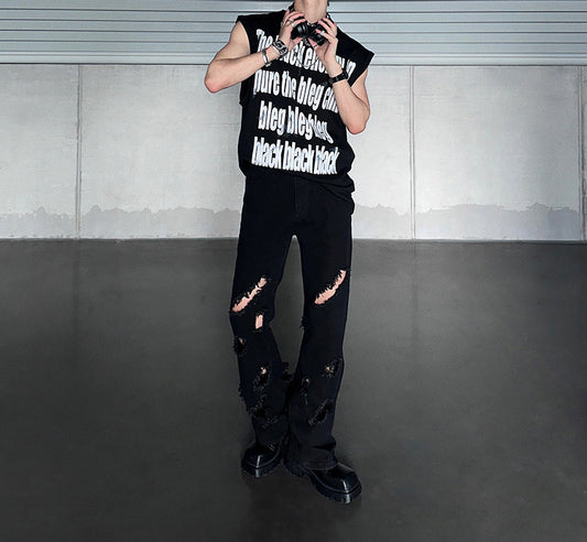 Damage Straight Denim Jeans WN25126