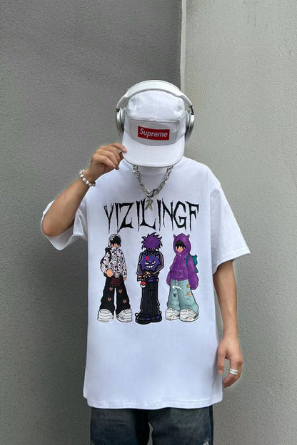 Illustration Print Oversize Short Sleeve T-Shirt & Pullover Hoodie & Zipper Hoodie WN24061