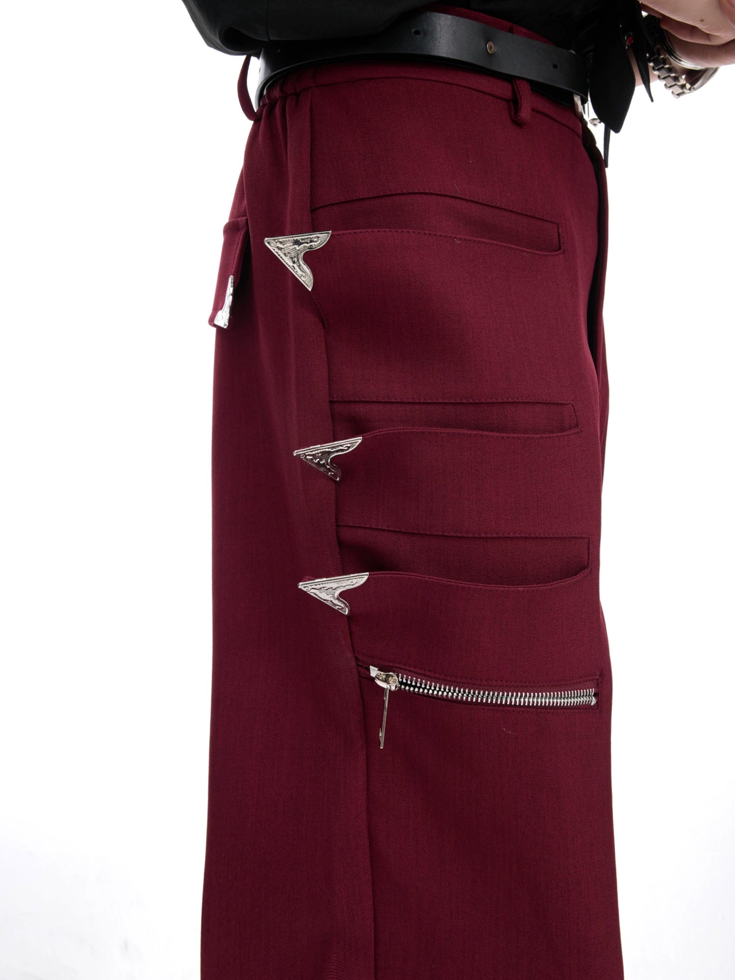 Asymmetrical Metal Zipper Flare Pants WN20682