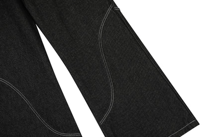 Contrast Stitch Bandana Patch Wide Leg Denim Jeans WN25979