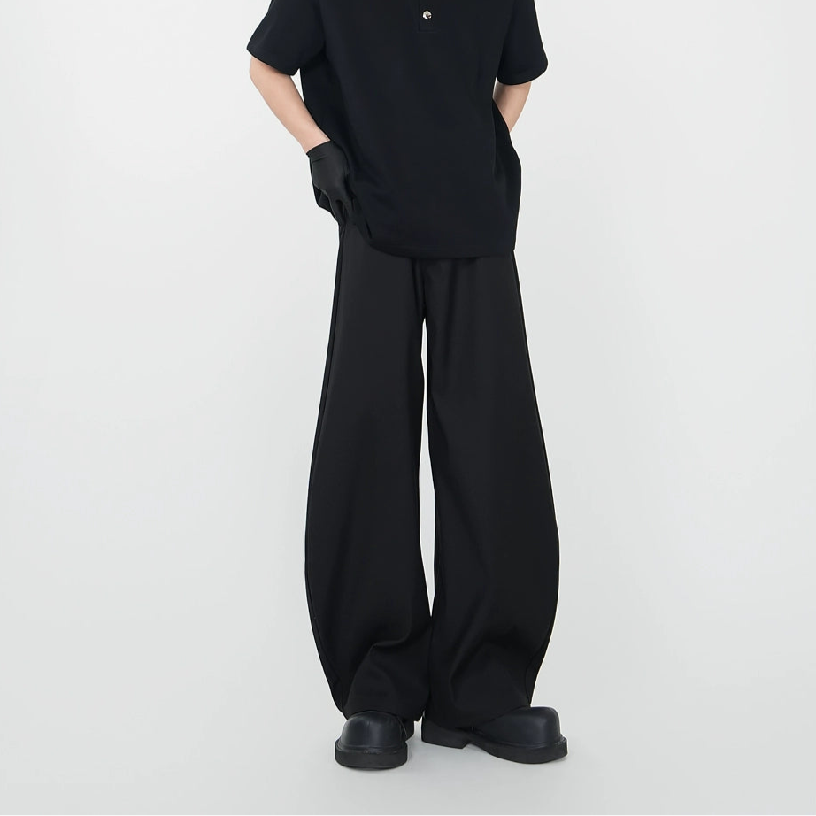 Heavyweight Standing-Neck Short Sleeve T-Shirt & Curved Wide Leg Trousers Setup WN17419