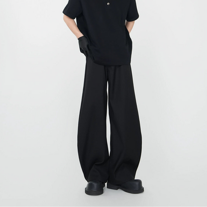Heavyweight Standing-Neck Short Sleeve T-Shirt & Curved Wide Leg Trousers Setup WN17419