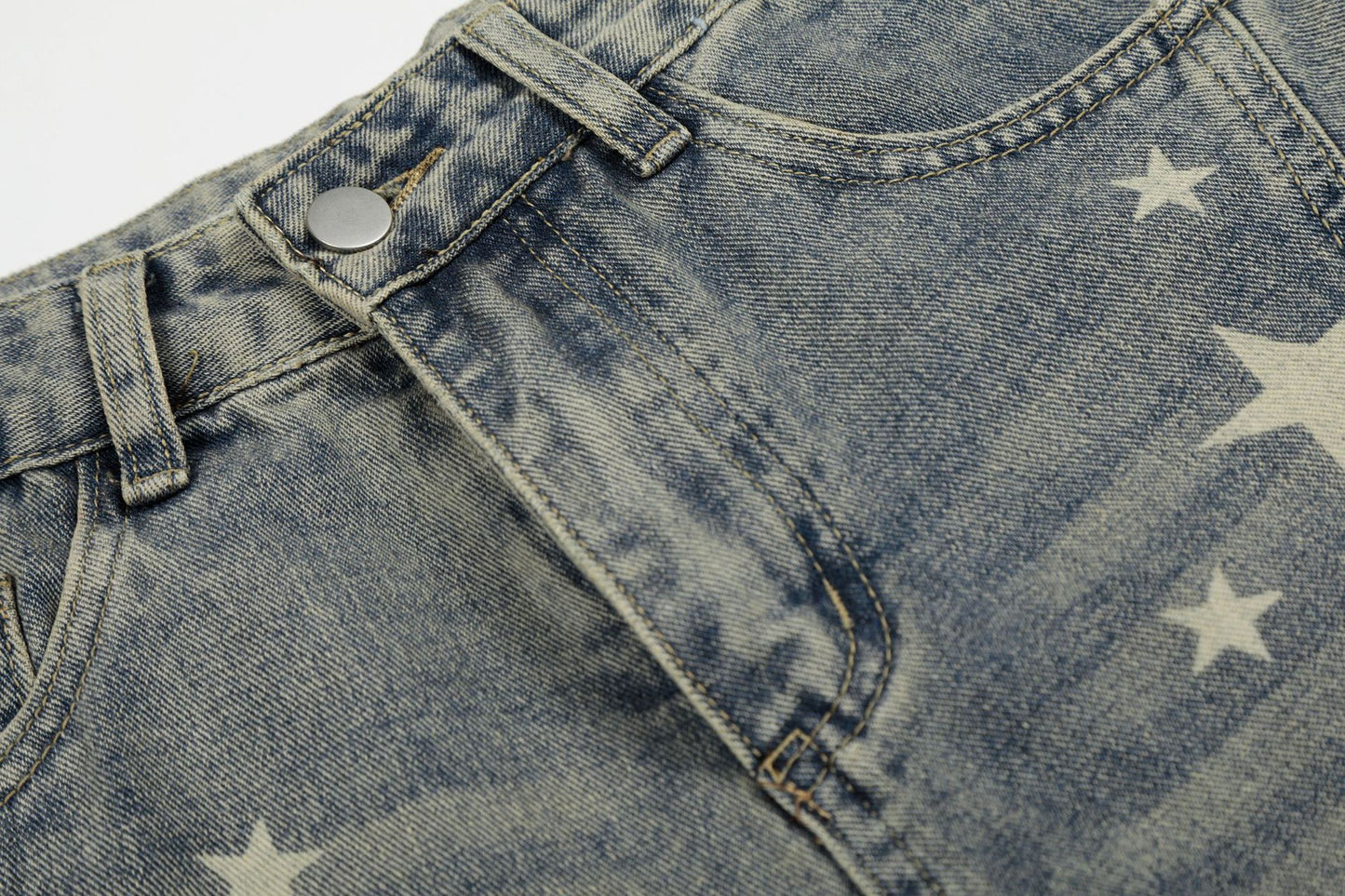 Curved Star Wide Leg Denim Short Pants WN25599