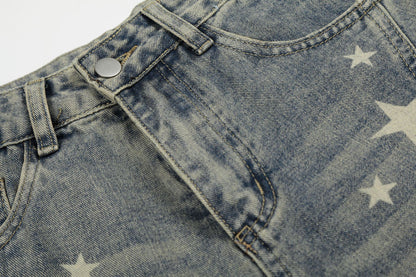 Curved Star Wide Leg Denim Short Pants WN25599